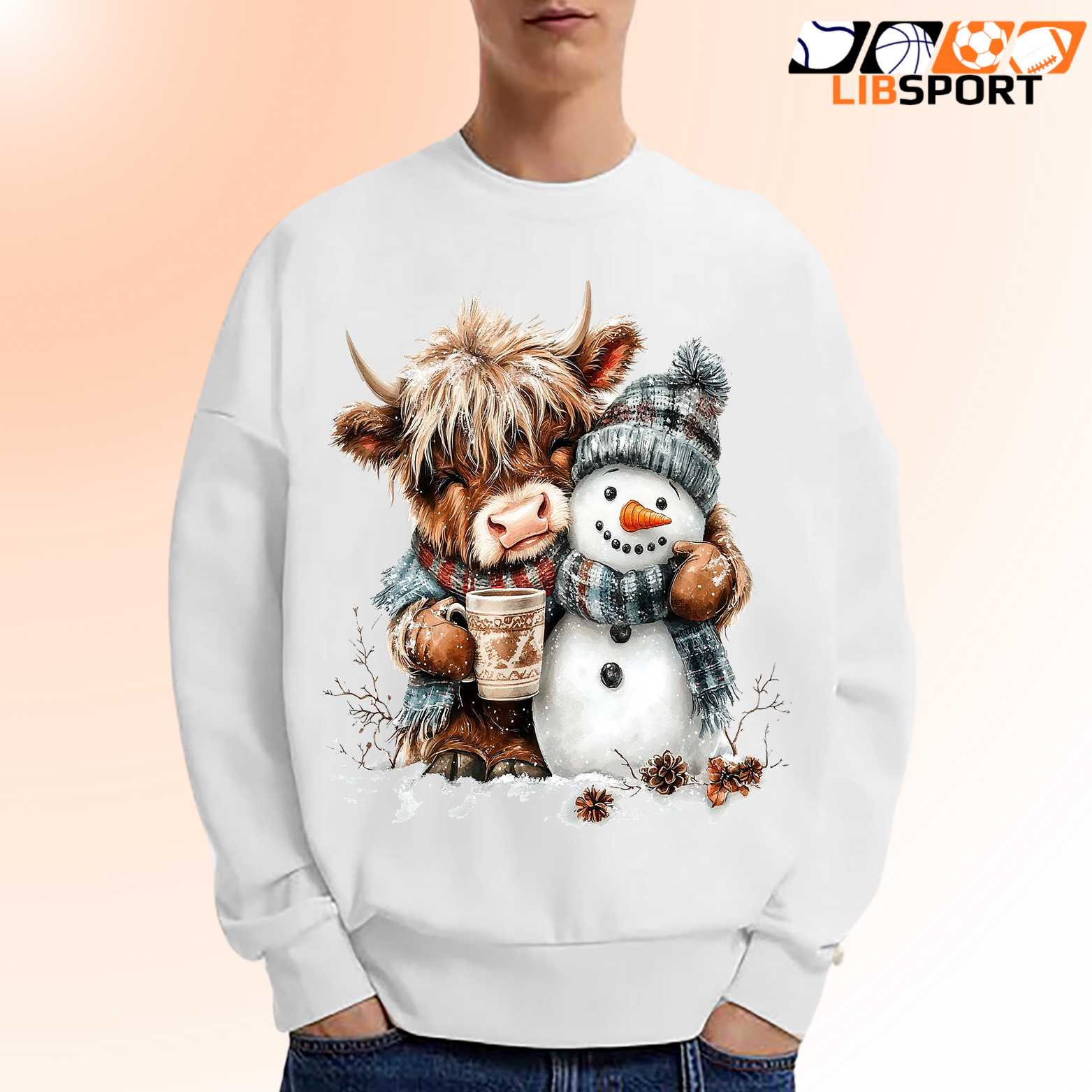 Cute Highland Cow Christmas Shirt, Snowman Fluffy Winter Holiday Tee, Unisex T-Shirt
